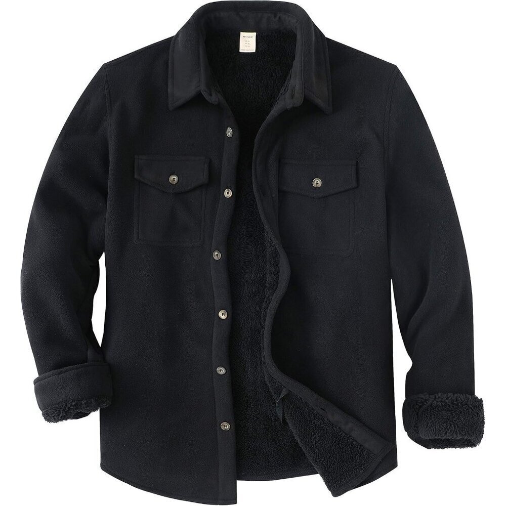 Men's Warm Sherpa Lined Fleece Plaid Flannel Shirt JacketAll Sherpa Fleece Lined